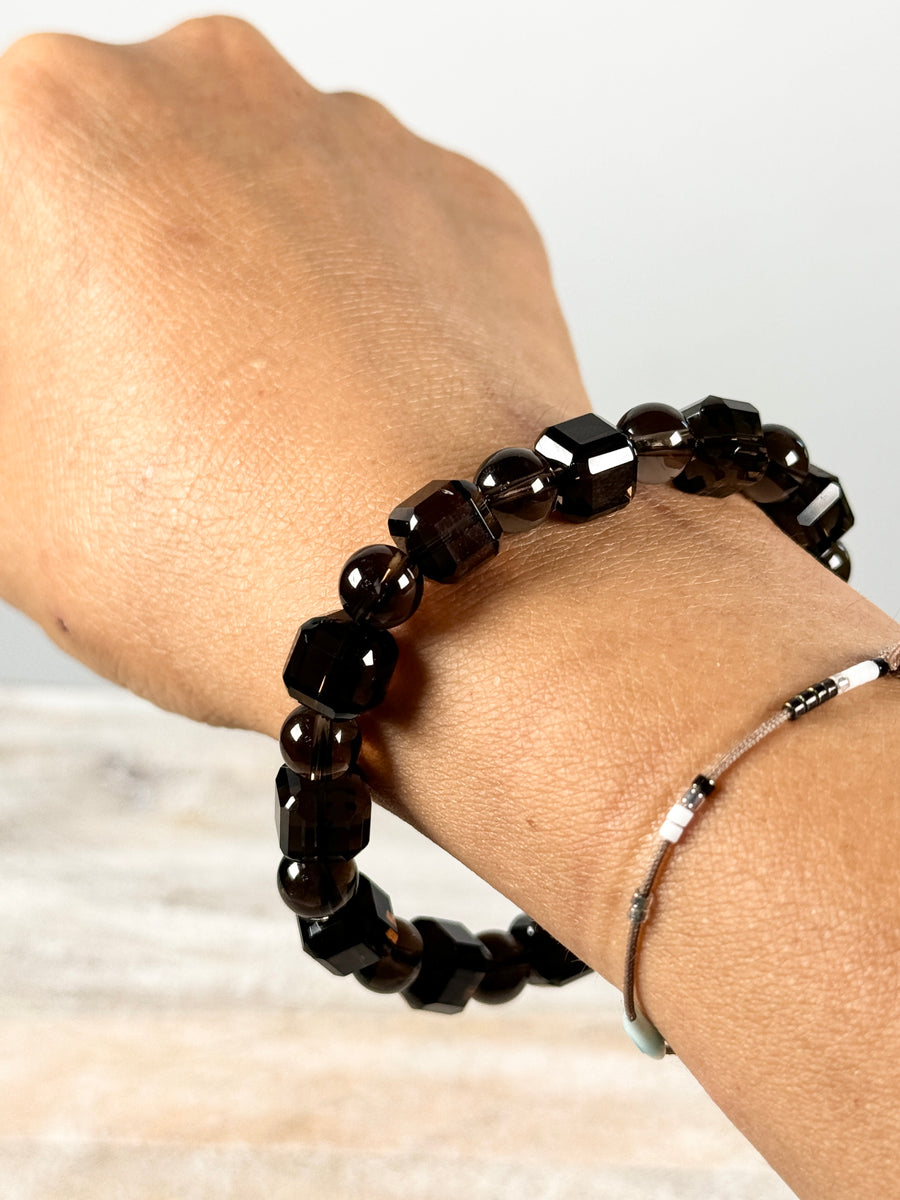 Smoky Quartz Square & Round Bracelet