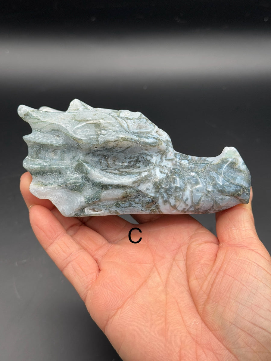 Moss Agate Dragon Head Carving