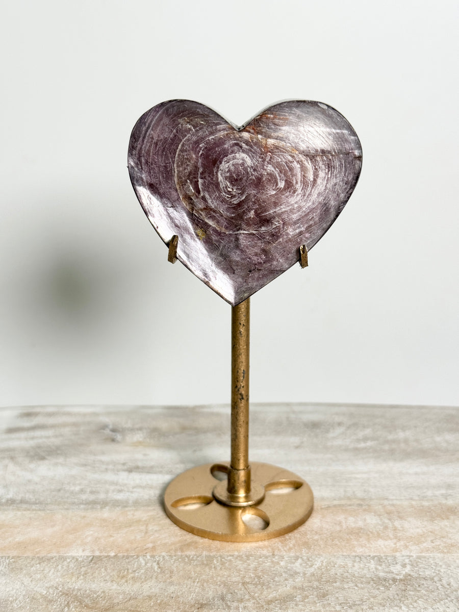 Purple Mica Heart Carving on Stand