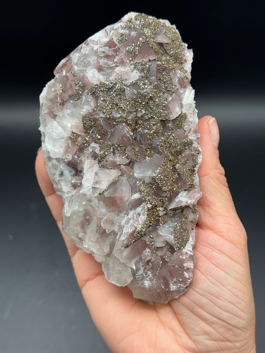 Pink Calcite with Pyrite Cluster