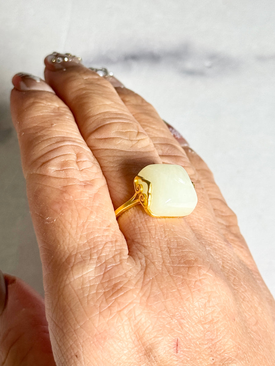 Lucky Jade Gold Plated 925 Sterling Silver Ring