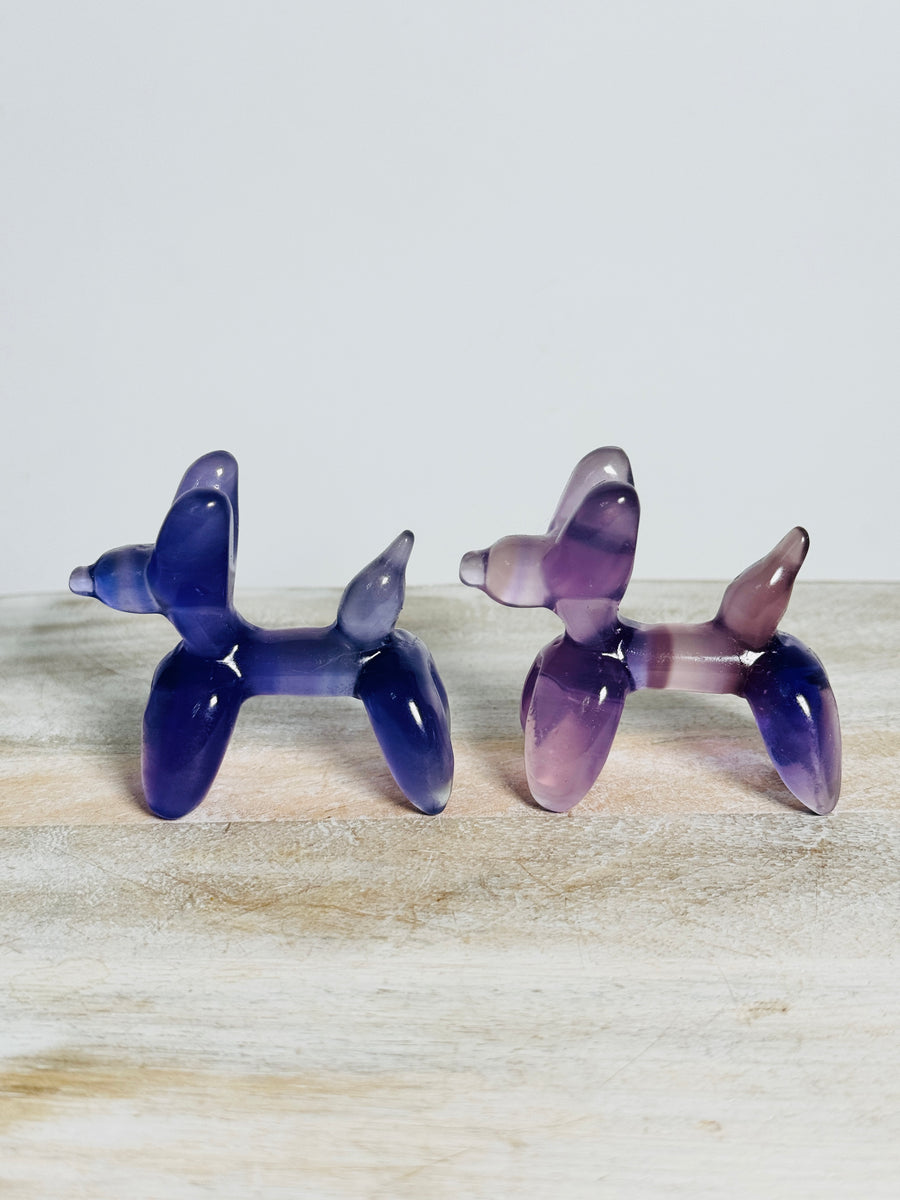 Purple Fluorite Balloon Dog Carving