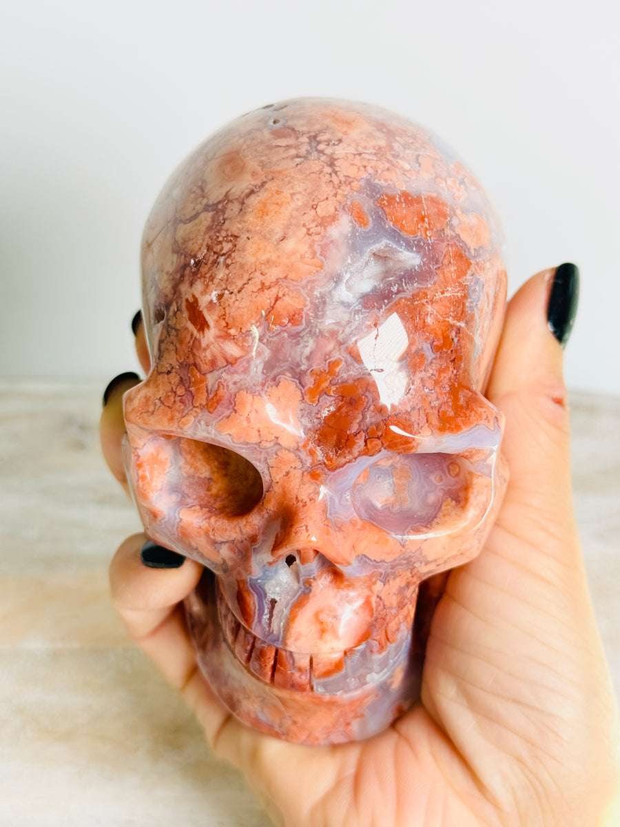 Cotton Candy Agate Skull Carving