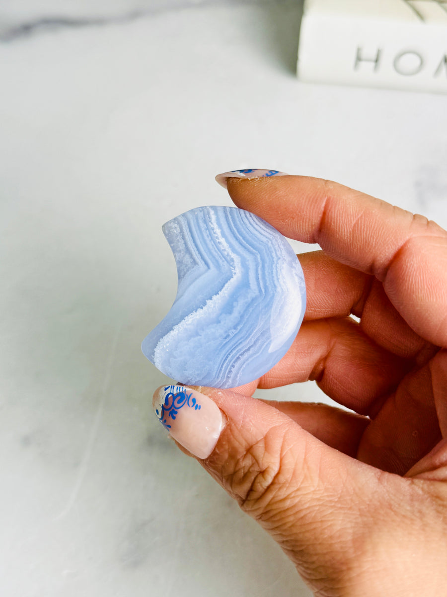 Blue Lace Agate Moon Carving