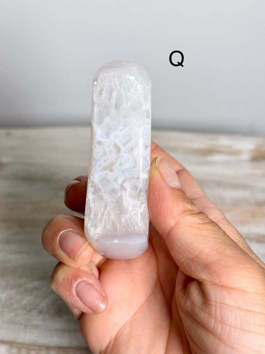 Quartz with Agate Moon on Stand Carving