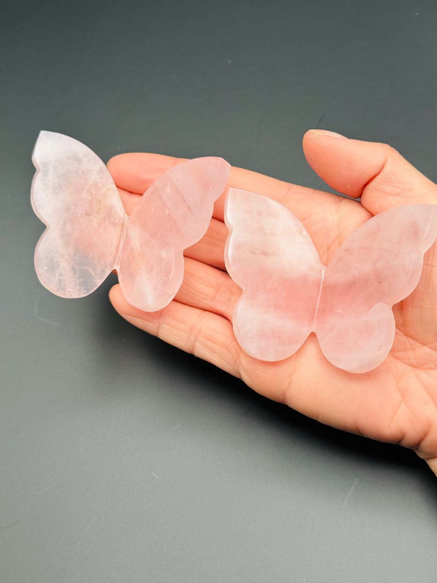 Rose Quartz 3D Butterfly Carving