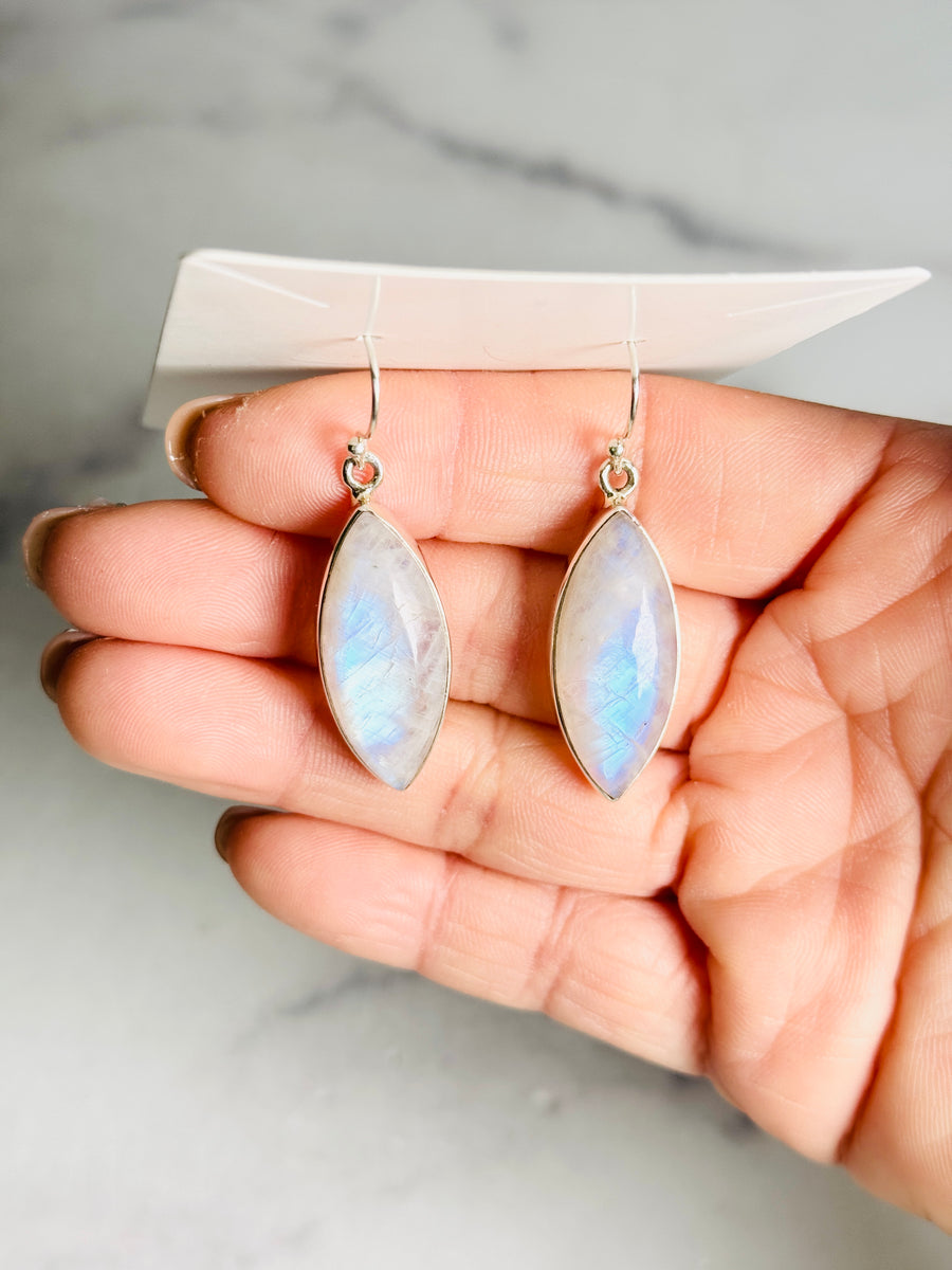 925 Sterling Silver Blue Flash Moonstone Chandelier Earrings