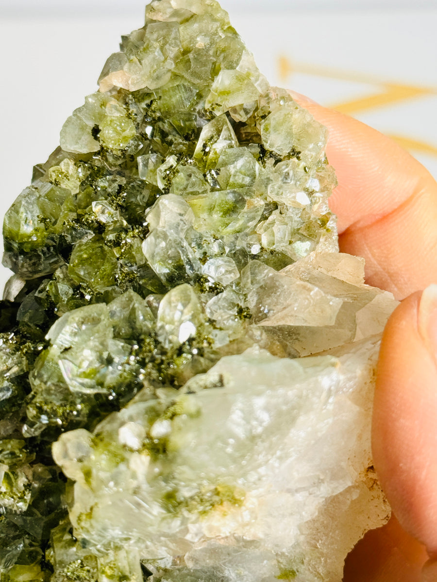 Forest Epidote with Quartz Cluster