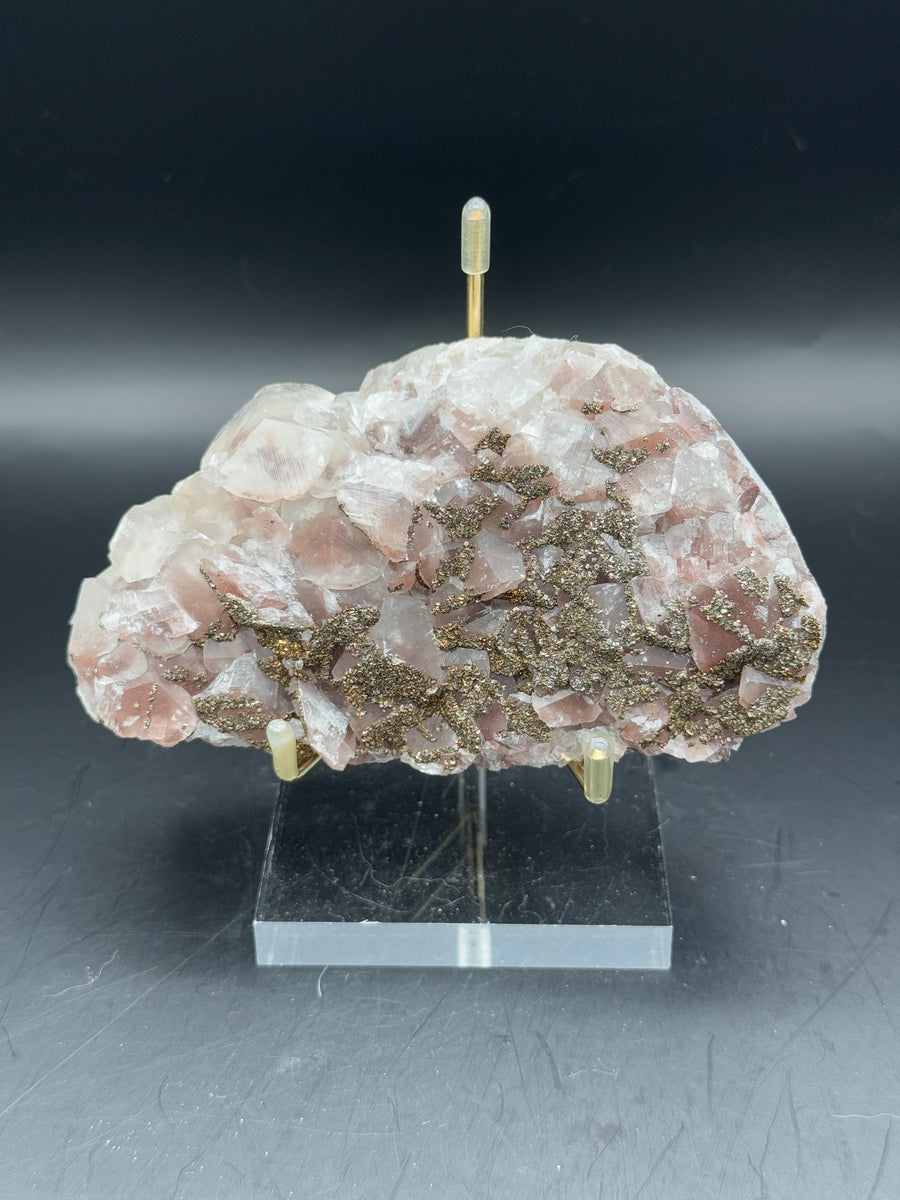 Pink Calcite with Pyrite Cluster