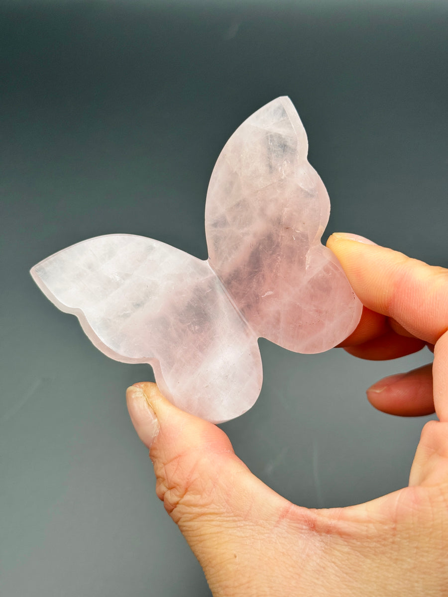 Rose Quartz 3D Butterfly Carving