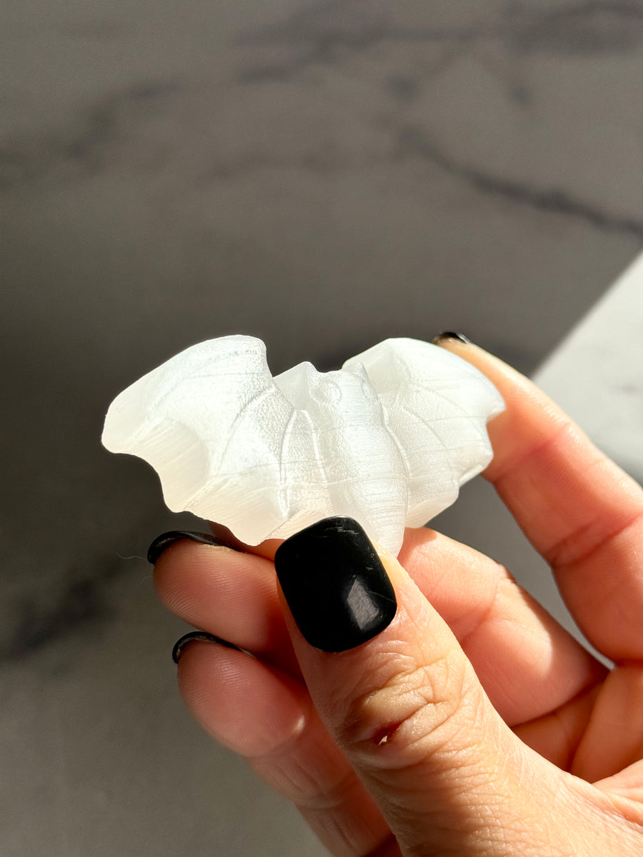 Satin Spar Bat Carving