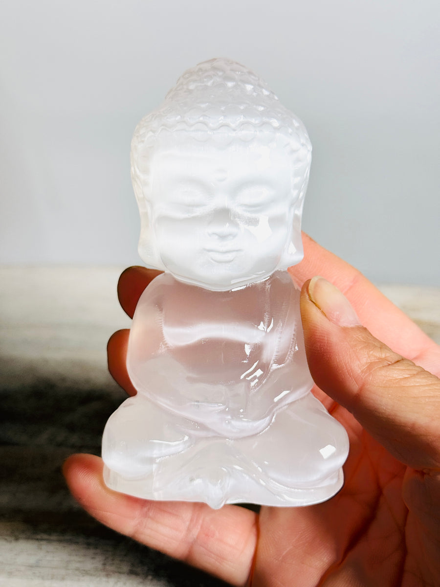 Satin Spar Buddha Carving