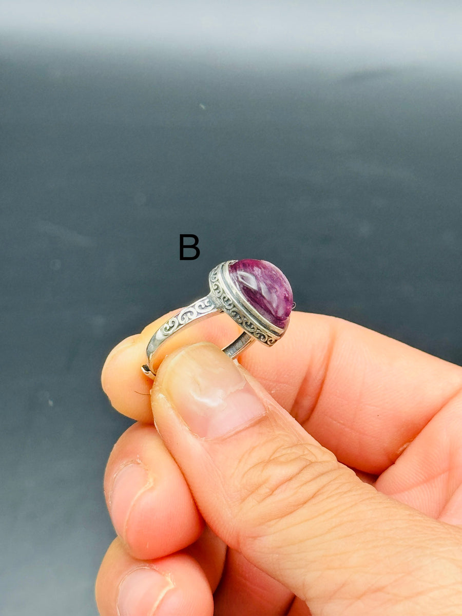 Purple Mica Heart 925 Sterling Silver Adjustable Ring