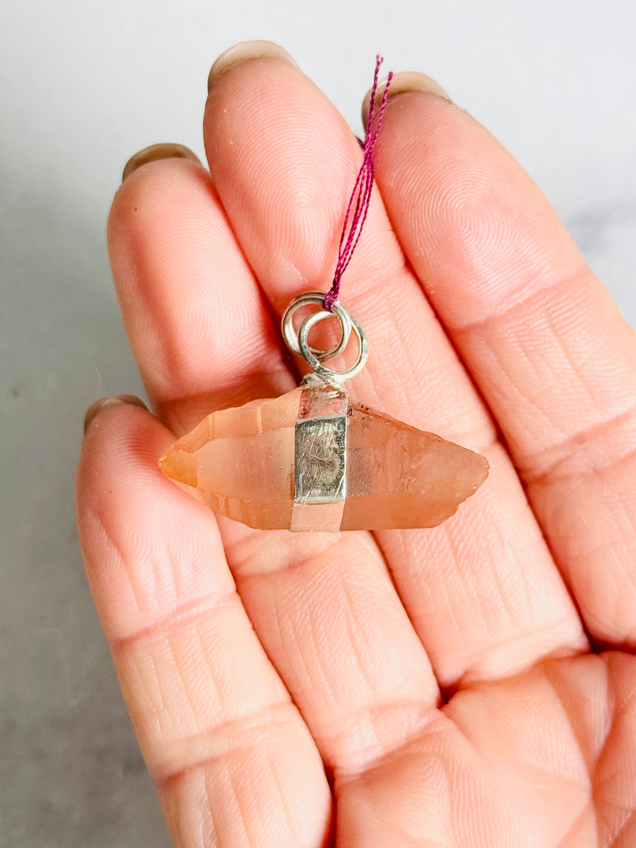 Pink Lemurian Point with 925 Sterling Silver & Copper Handmade Pendant