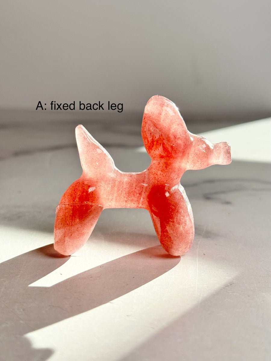 IMPERFECT Strawberry Quartz Balloon Dog Carving