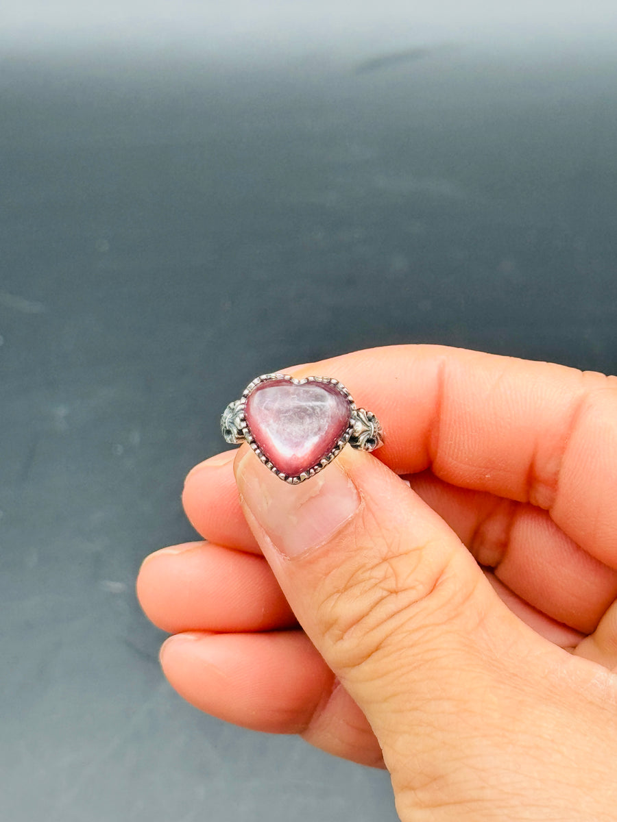 Purple Mica Heart 925 Sterling Silver Adjustable Ring