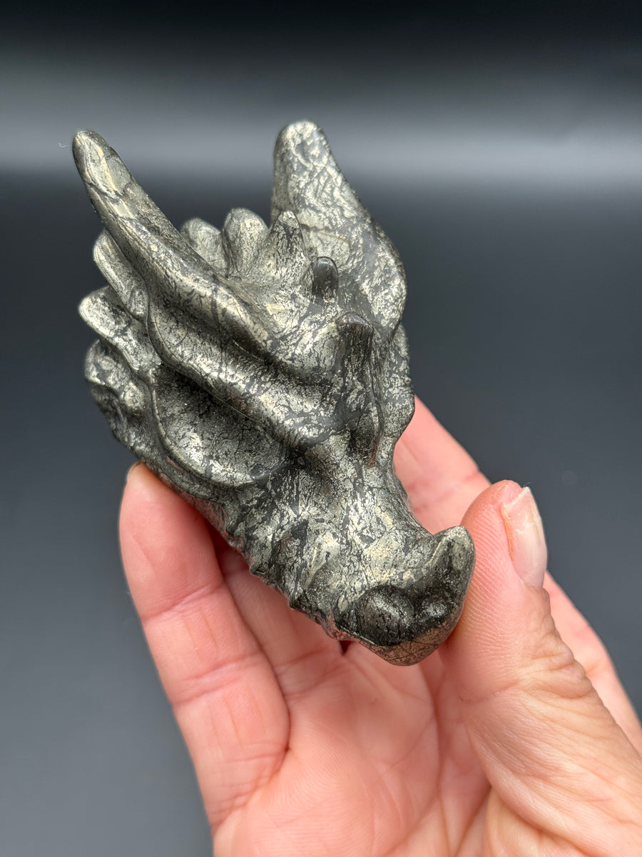 Pyrite Dragon Head Carving