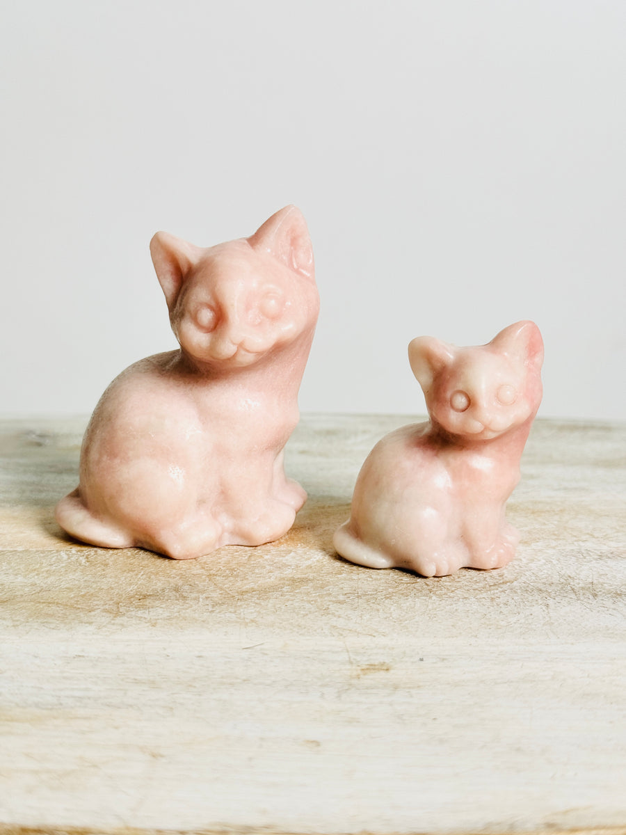 Pink Opal Cat Carving