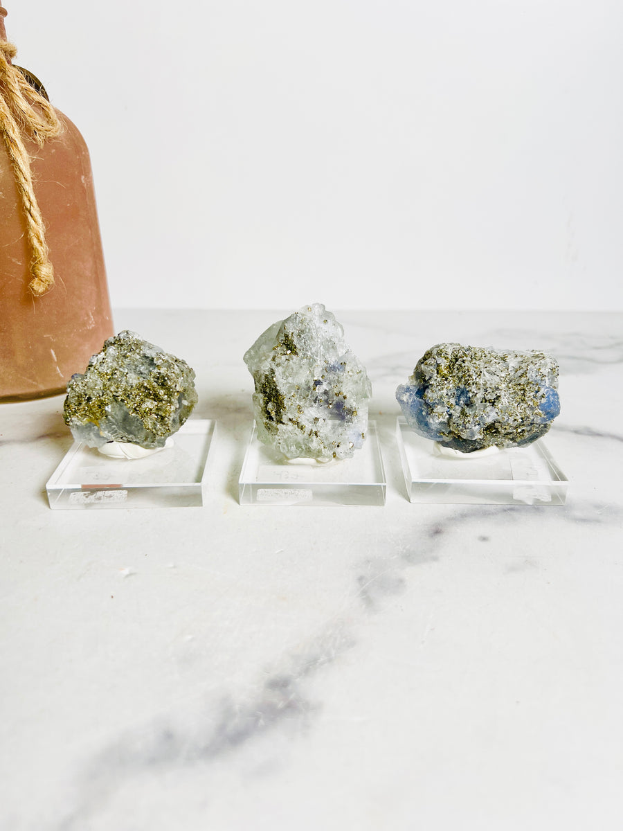 Blue Fluorite with Pyrite Cluster