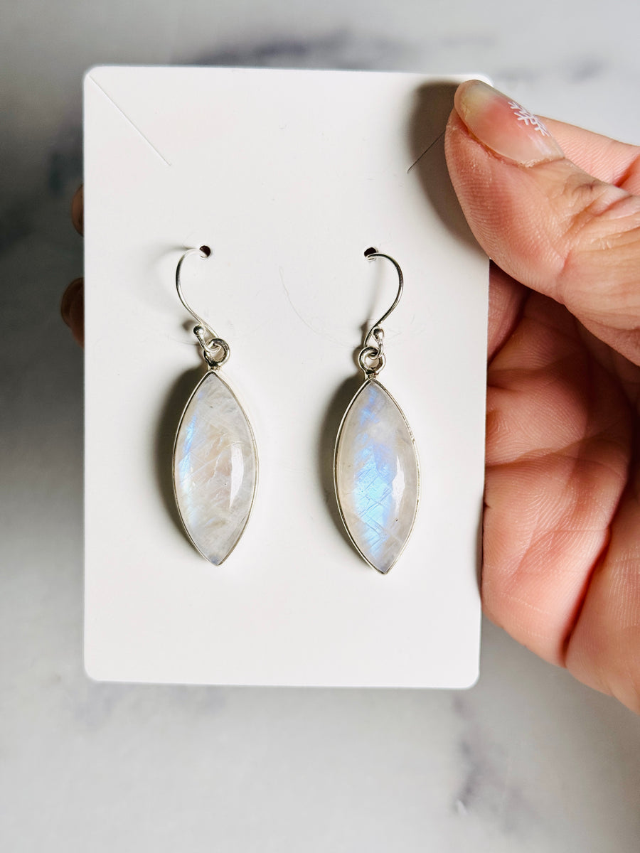 925 Sterling Silver Blue Flash Moonstone Chandelier Earrings