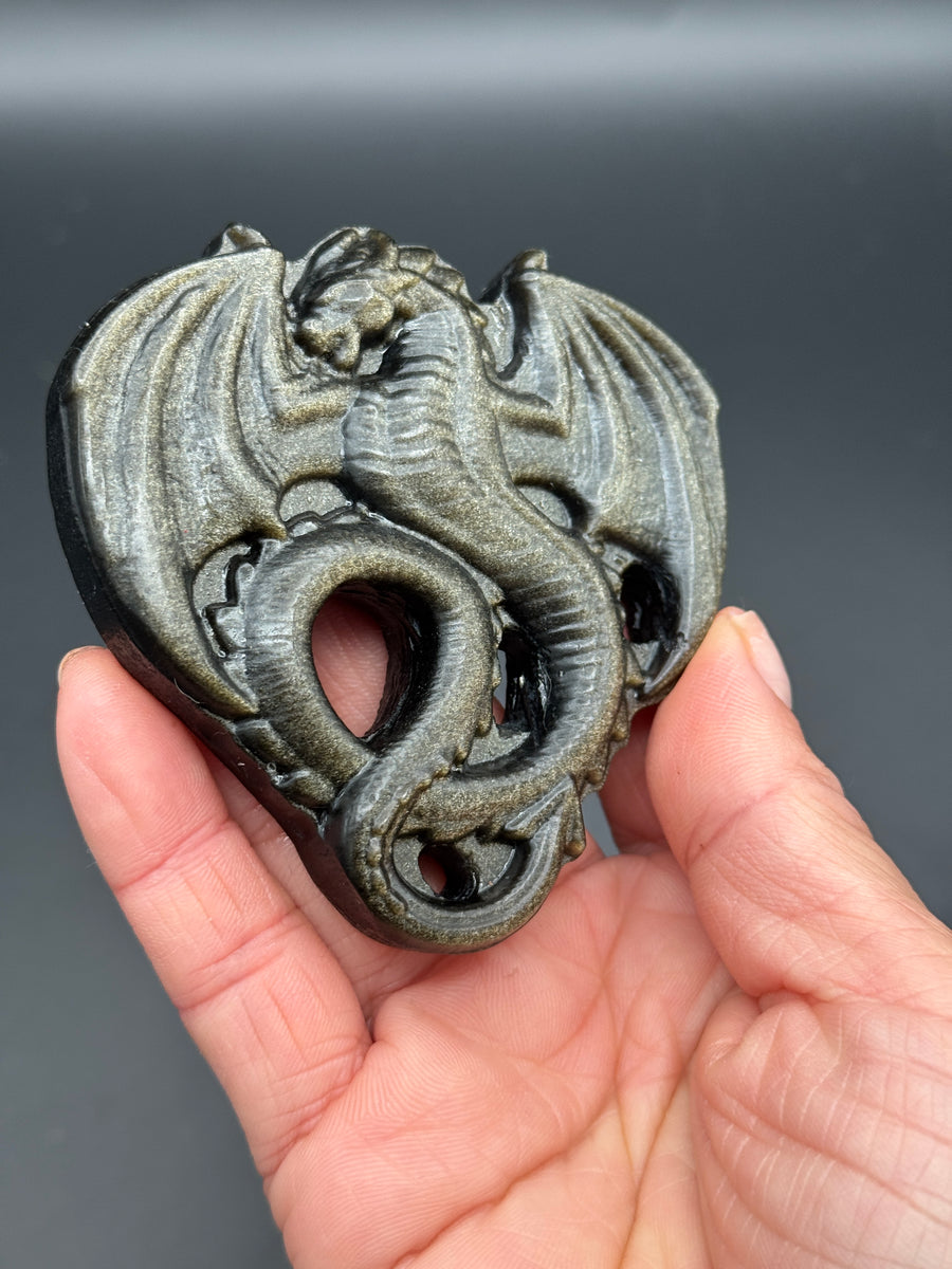 Gold Obsidian Dragon Carving