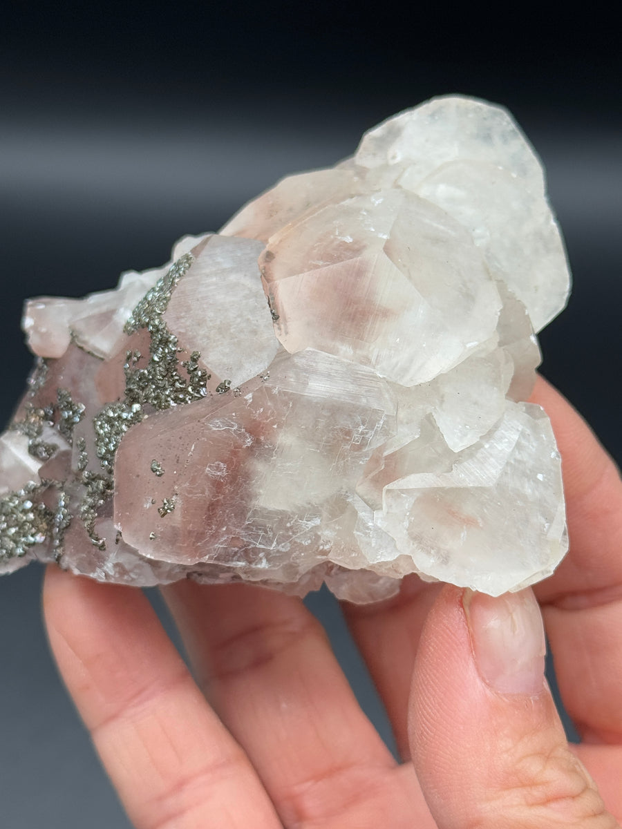 Pink Calcite with Pyrite Cluster