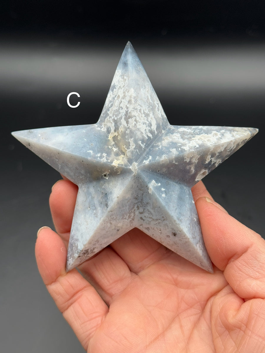 Blue Plume Agate 3D Star Carving