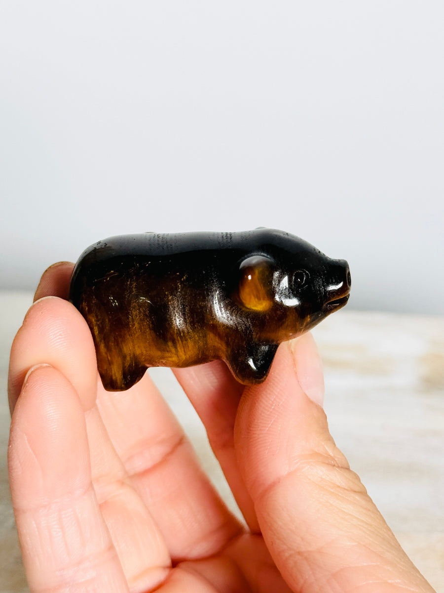 Tiger Eye Pig Carving