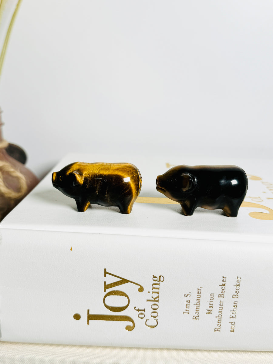 Tiger Eye Pig Carving