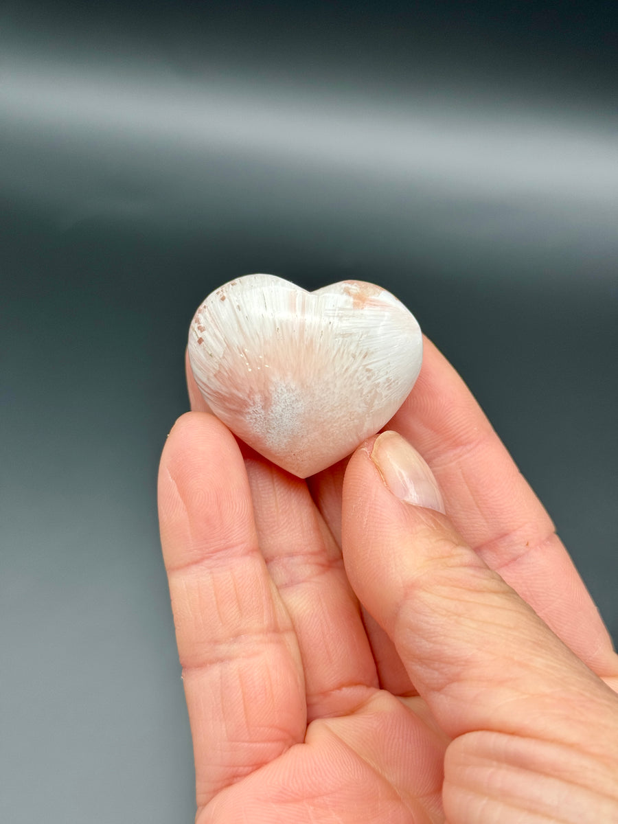 Pink Scolecite Mini Heart Carving