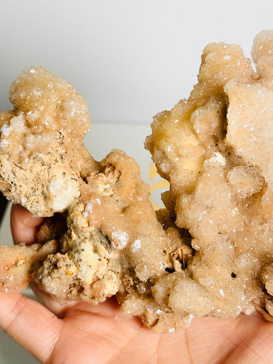 Pink Calcite on Gold Stand from Indonesia