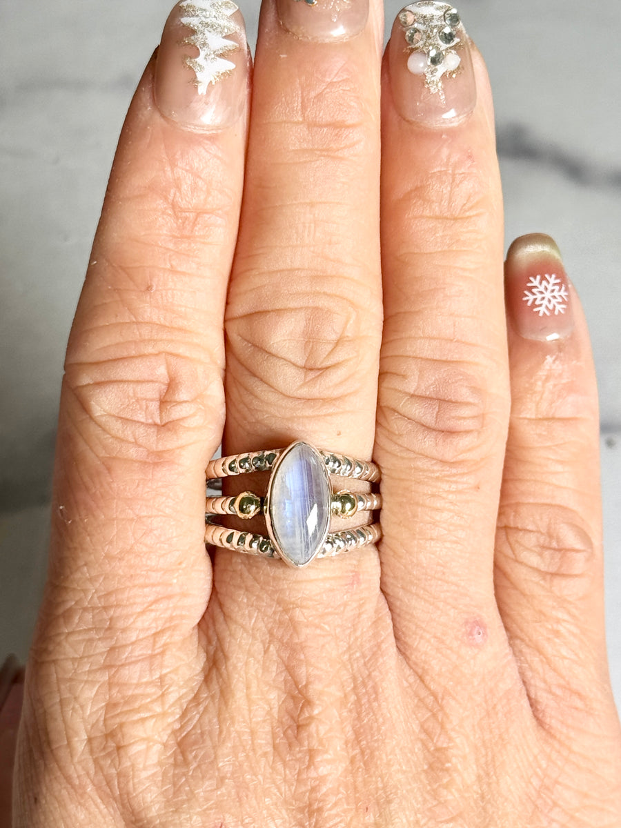 Moonstone Marquis Triple Band 925 Sterling Silver Ring