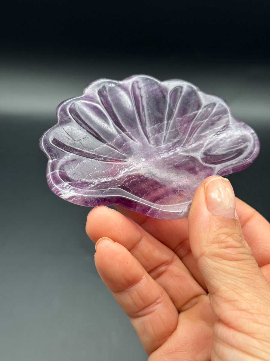 Purple Fluorite Shell Dish Carving