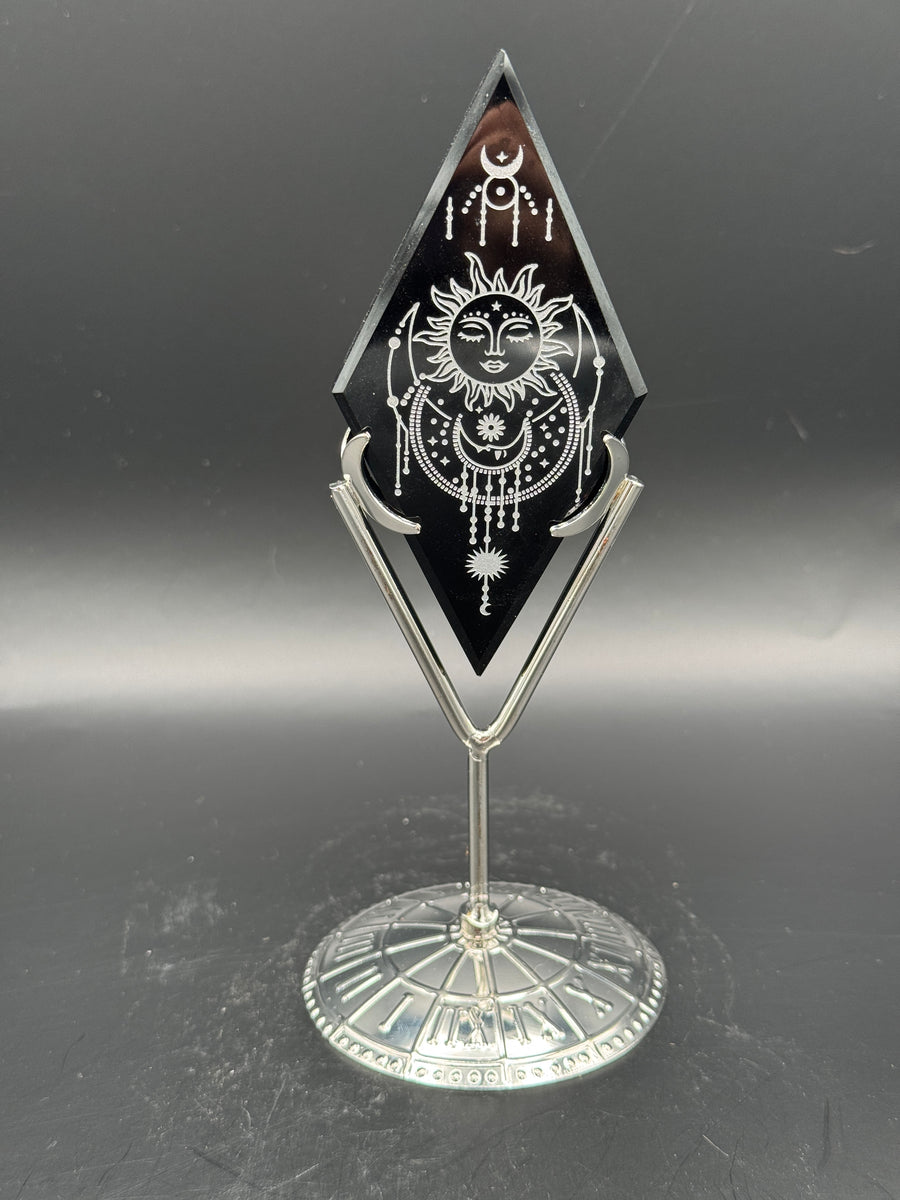 Black Obsidian Diamond Carving on Stand