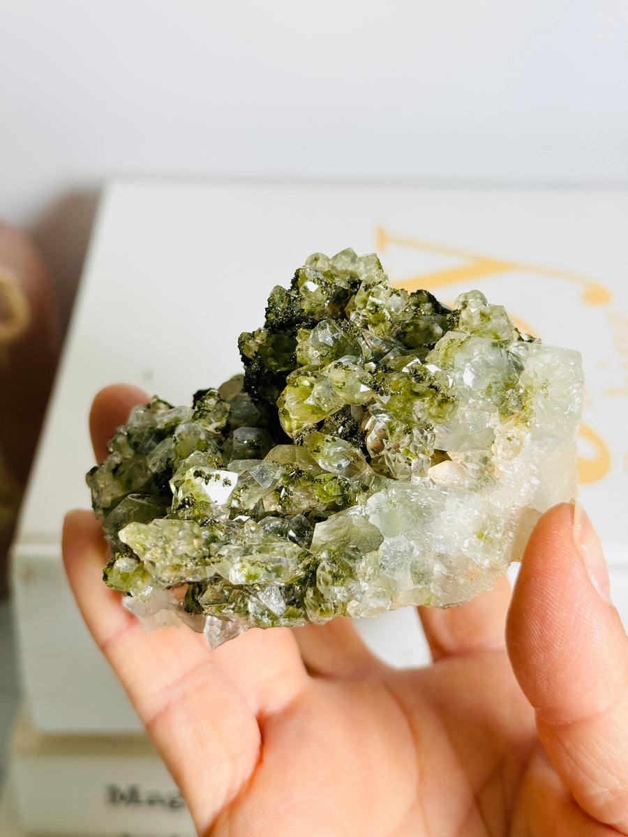 Forest Epidote with Quartz Cluster