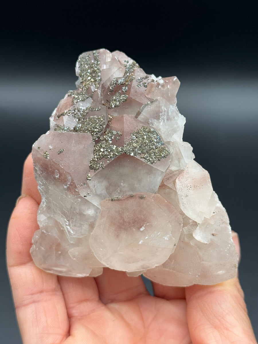 Pink Calcite with Pyrite Cluster