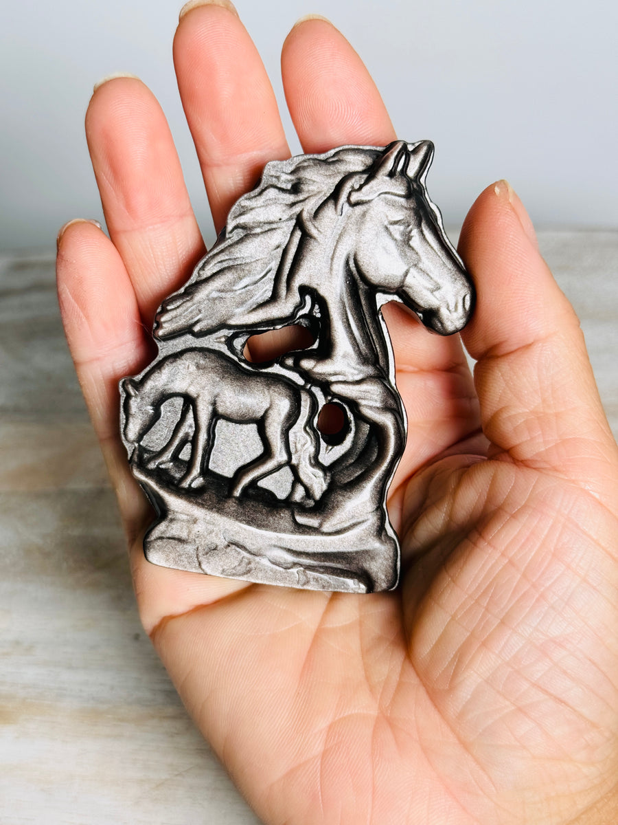 Moonstone or Silver Obsidian Horse Carving