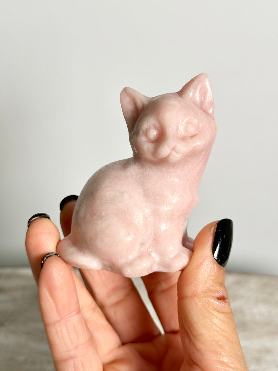 Pink Opal Cat Carving