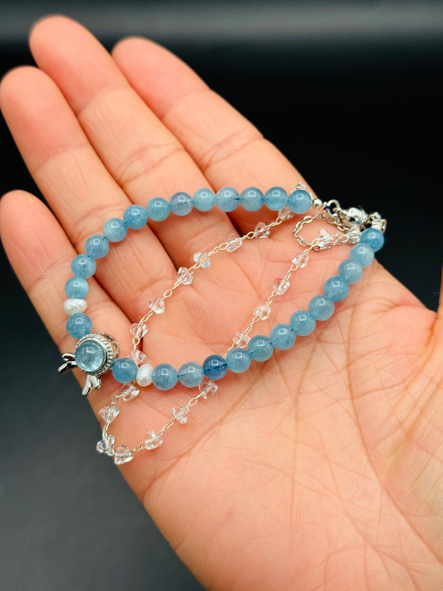 Aquamarine & Clear Quartz Antler Bracelet