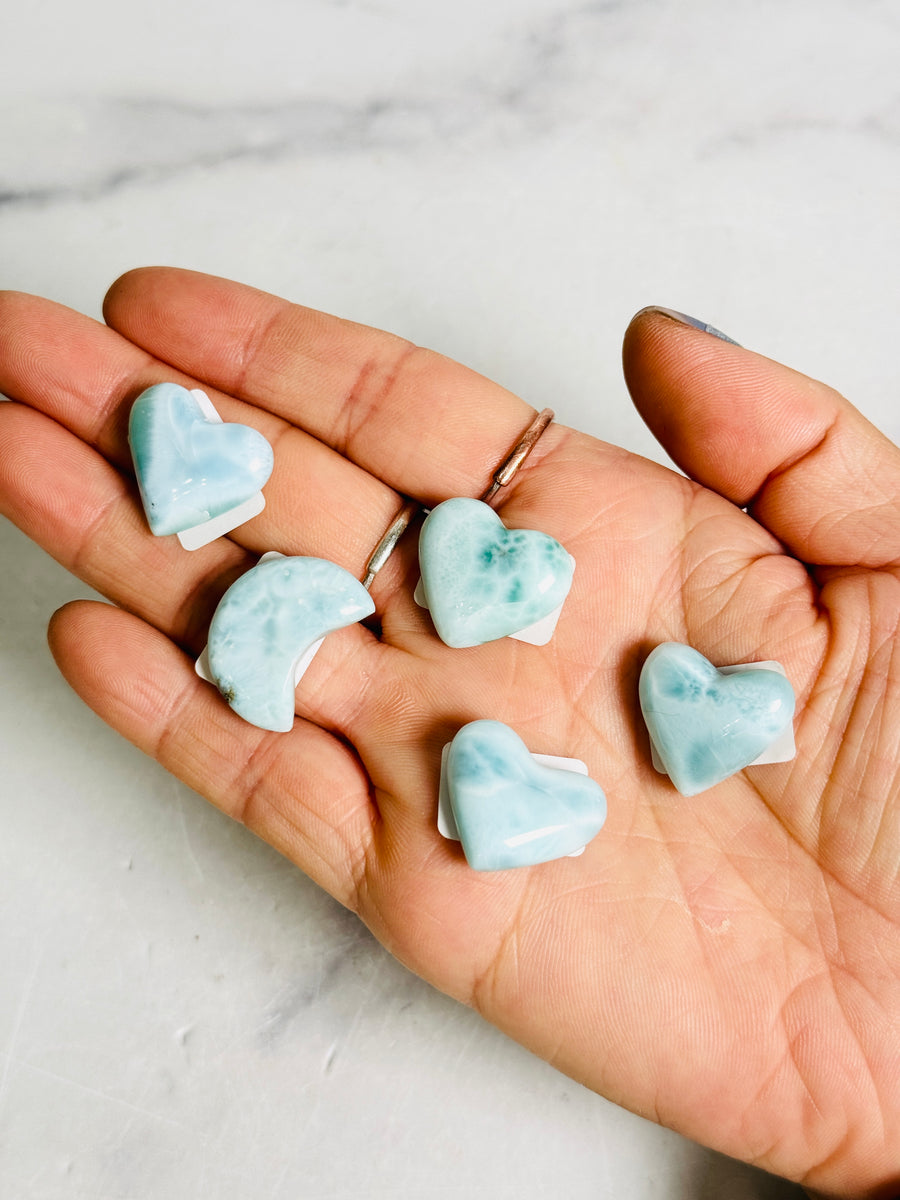 Larimar Heart & Moon Carving