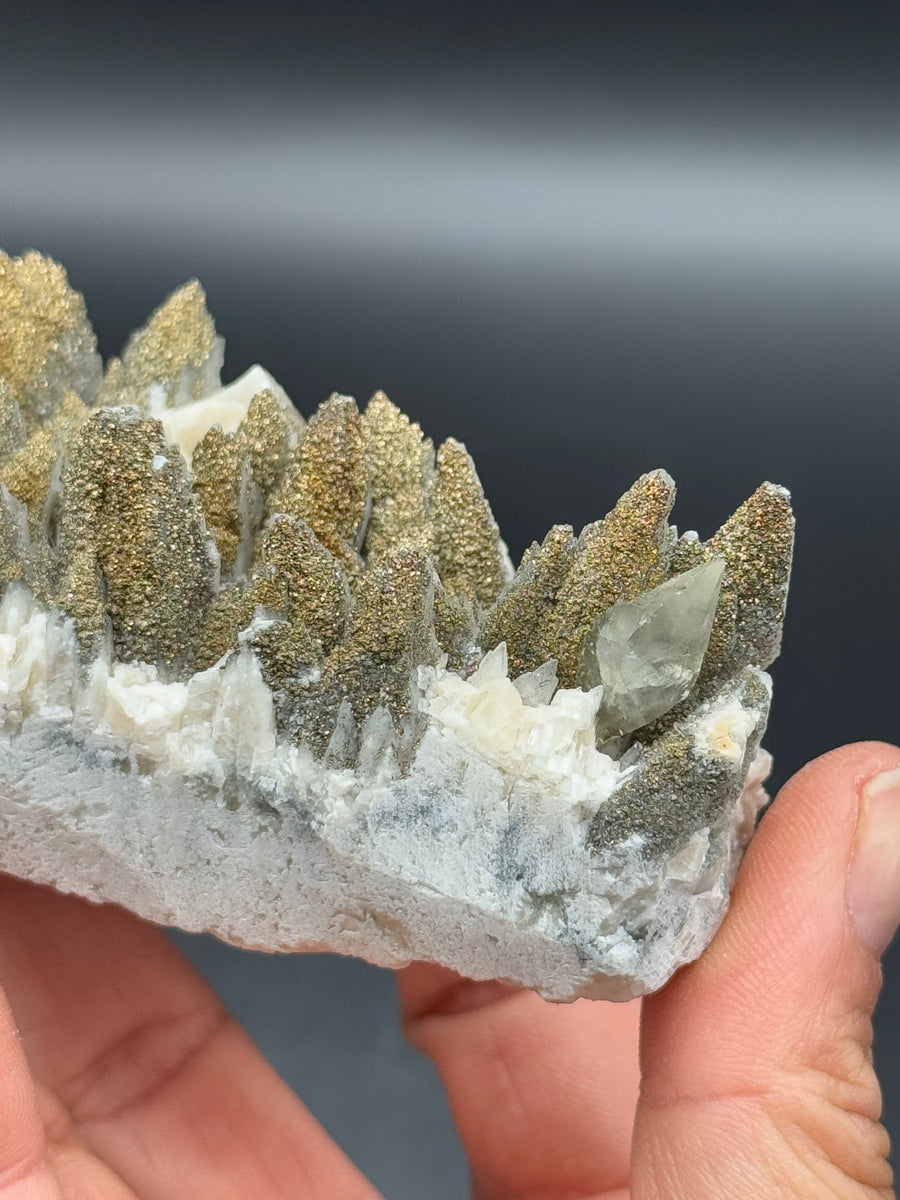 Pink Feather Calcite with Pyrite Cluster