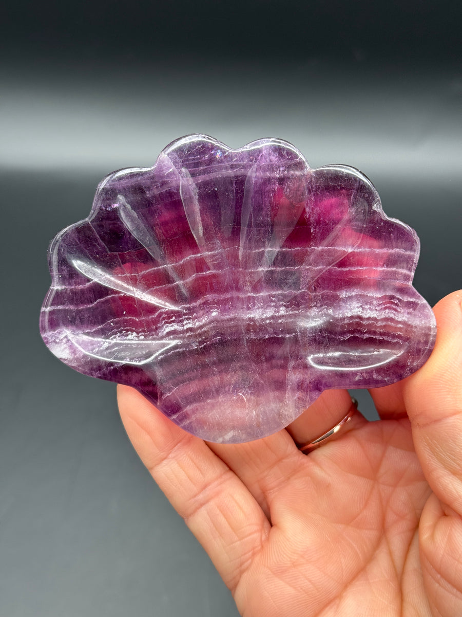 Purple Fluorite Shell Dish Carving