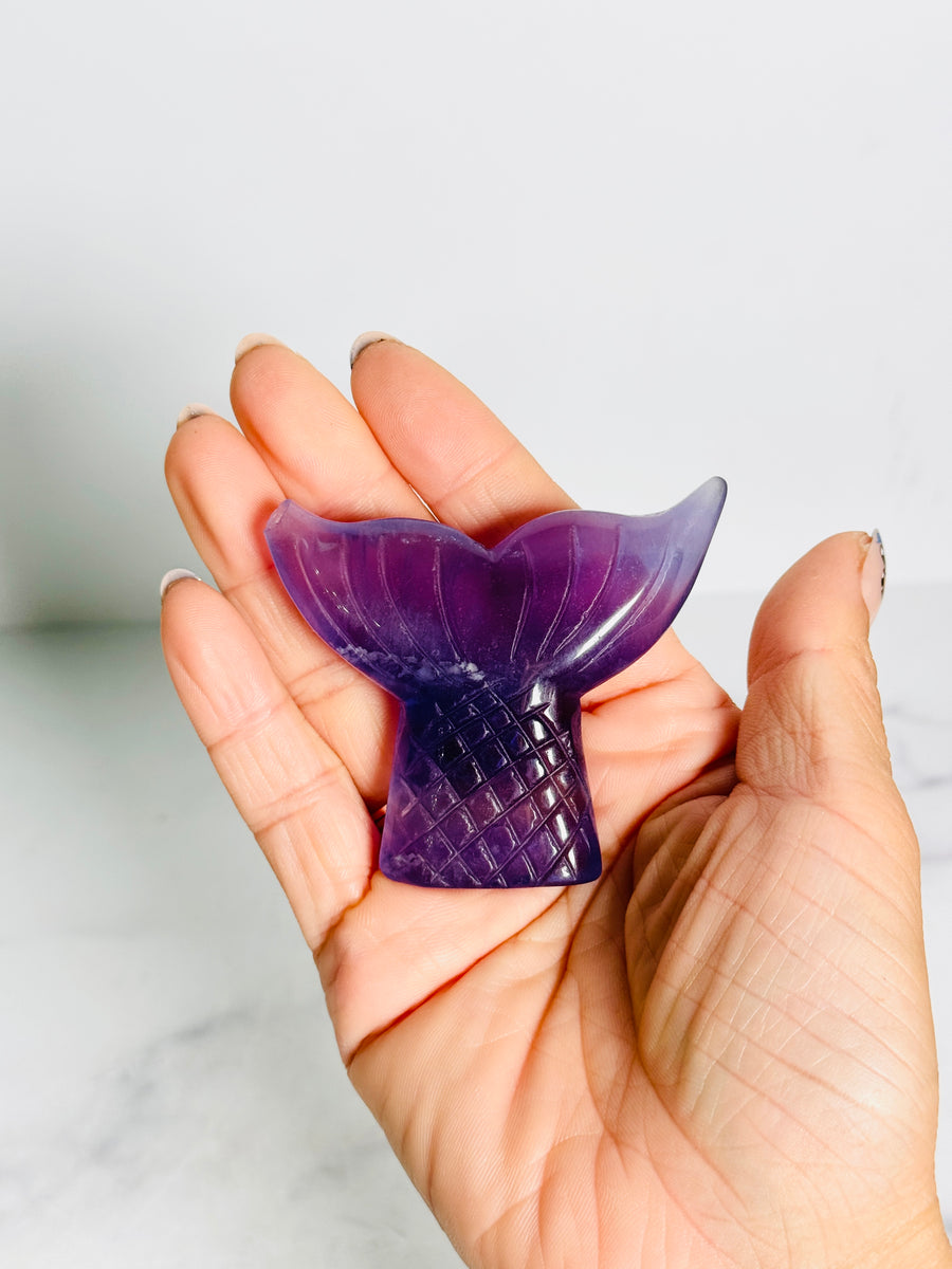 IMPERFECT Purple Fluorite Mermaid Tail Carving