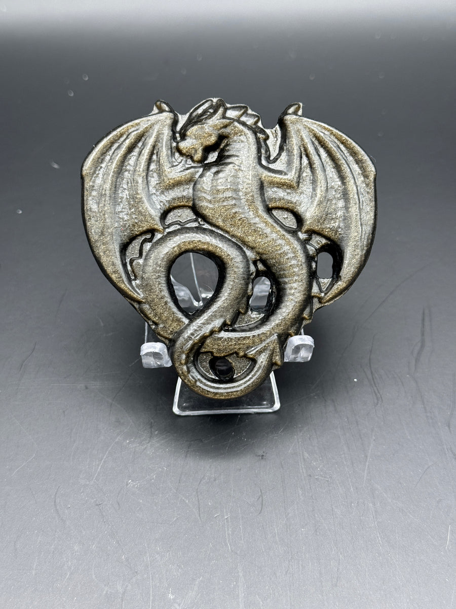 Gold Obsidian Dragon Carving