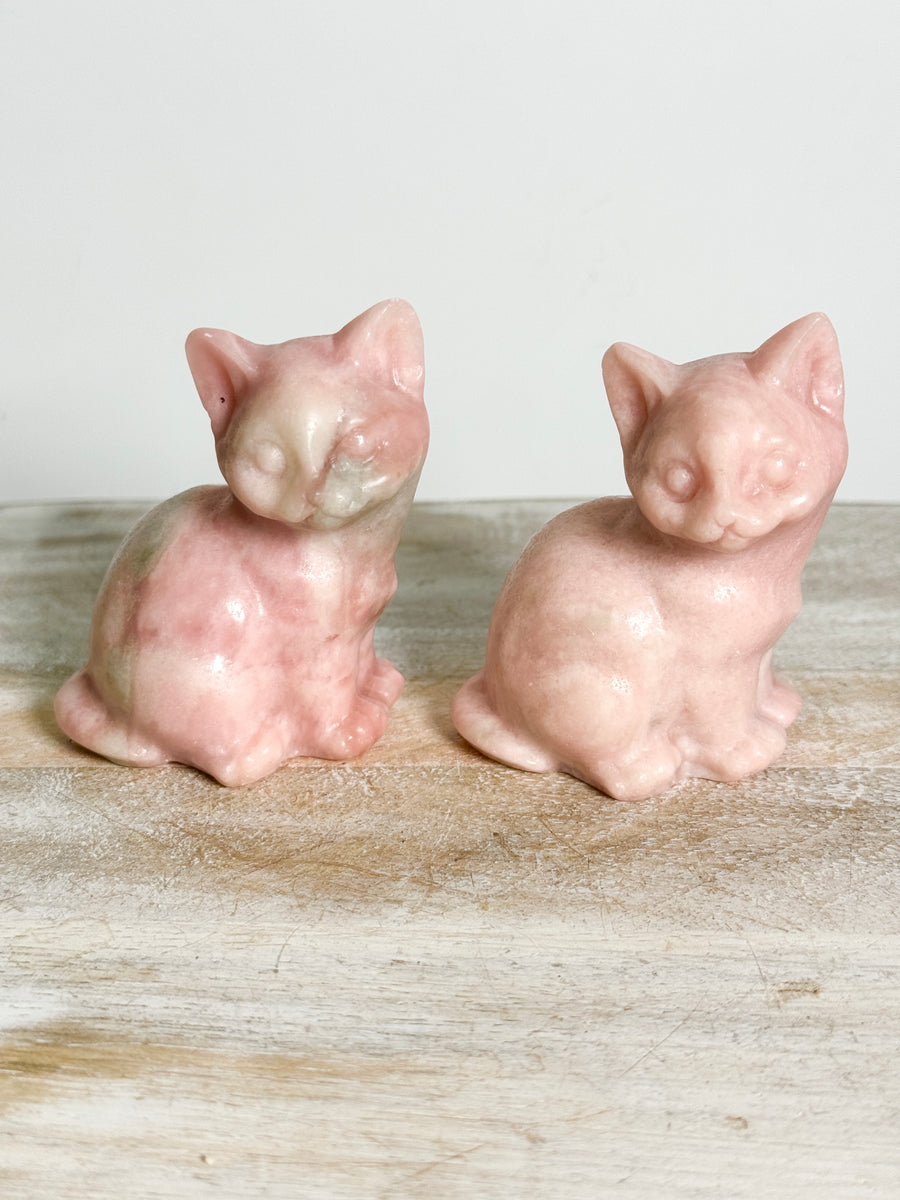 Pink Opal Cat Carving