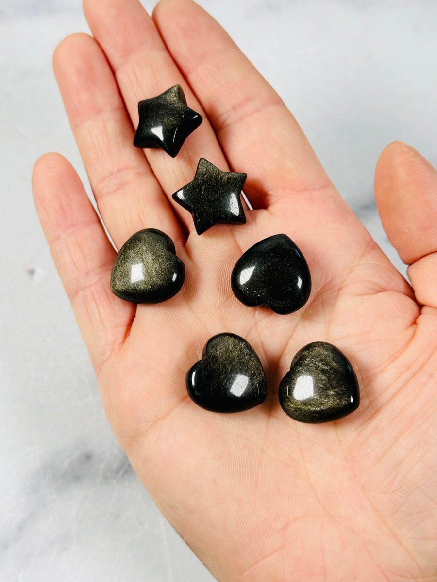 Gold Obsidian Mini Heart or Star Carving