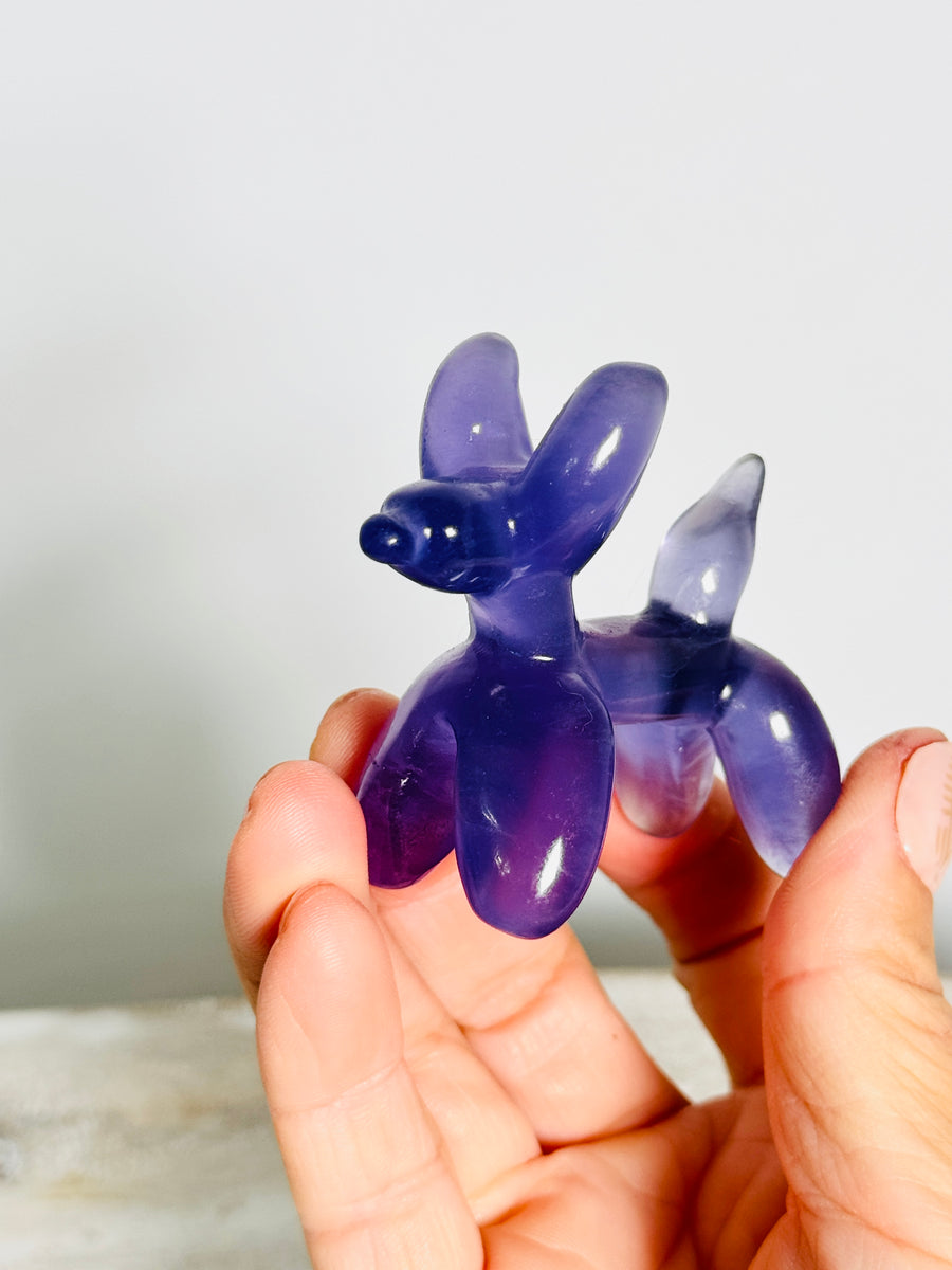 Purple Fluorite Balloon Dog Carving