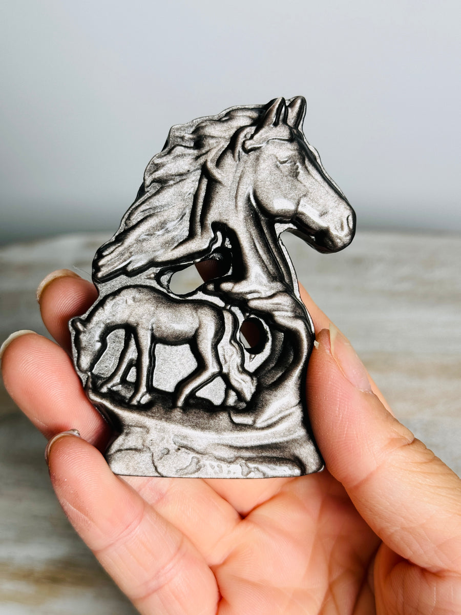 Moonstone or Silver Obsidian Horse Carving