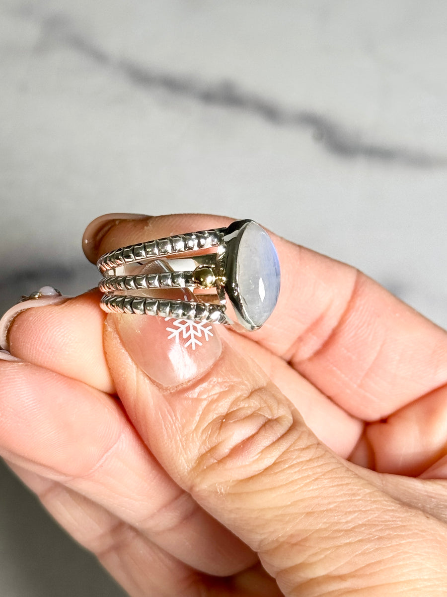 Moonstone Marquis Triple Band 925 Sterling Silver Ring