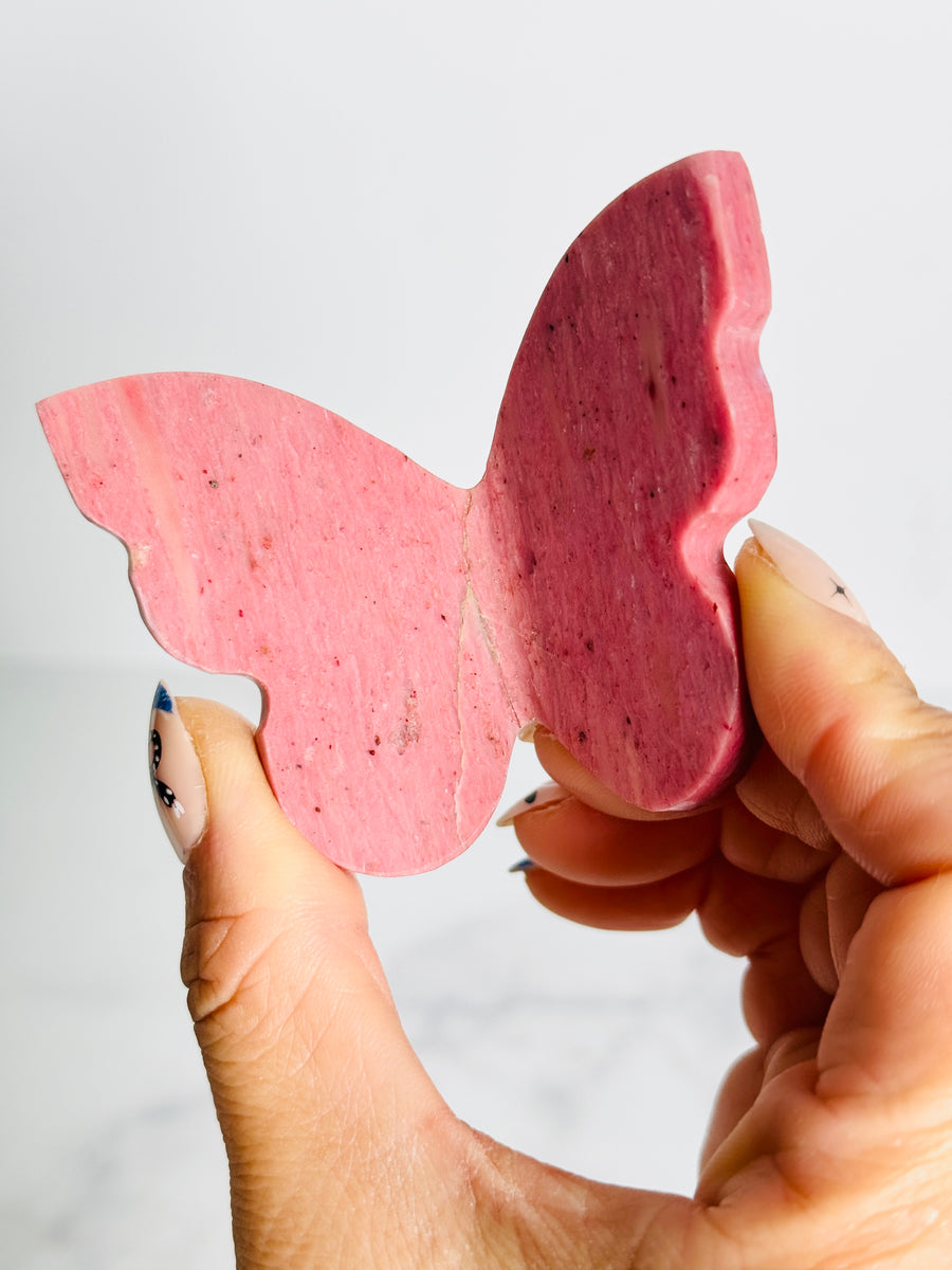 IMPERFECT Pink Petrified Wood 3D Butterfly Carving